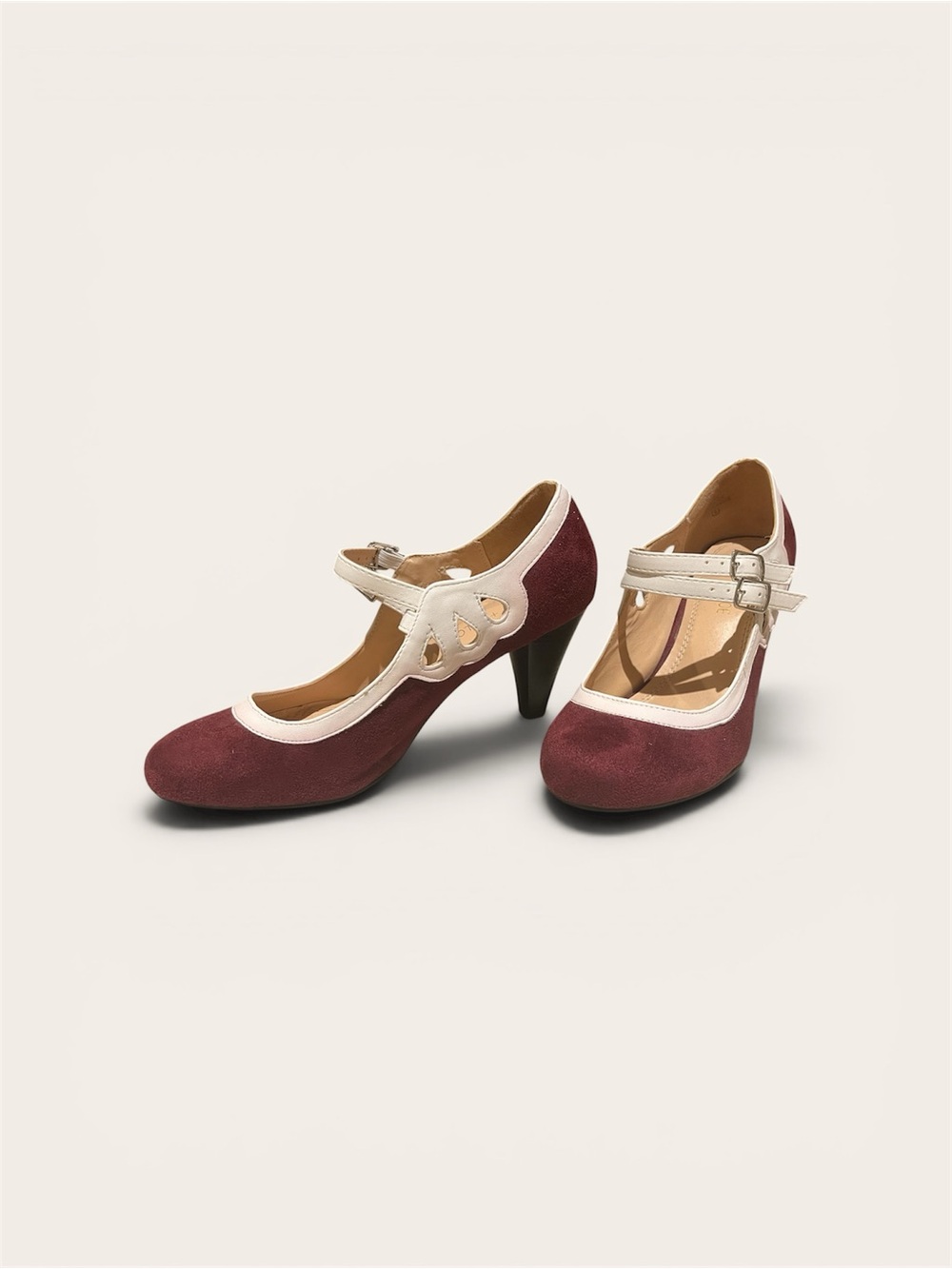 Chase + Chloe Burgundy and Cream Mary Jane Heels - Picture 4 of 7